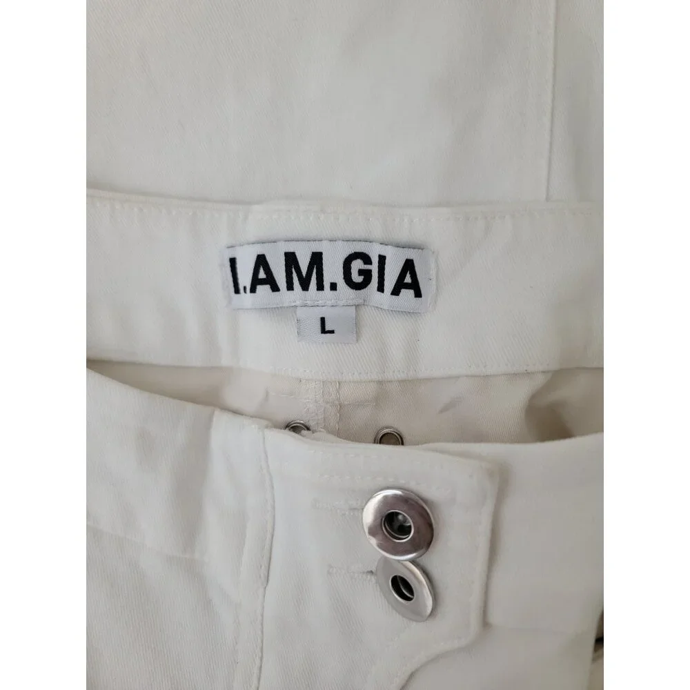 I.AM.GIA. BLAZE Raw Hem High Waisted Cargo Streetwear Pants Cream Women’s Sz L - Picture 12 of 12